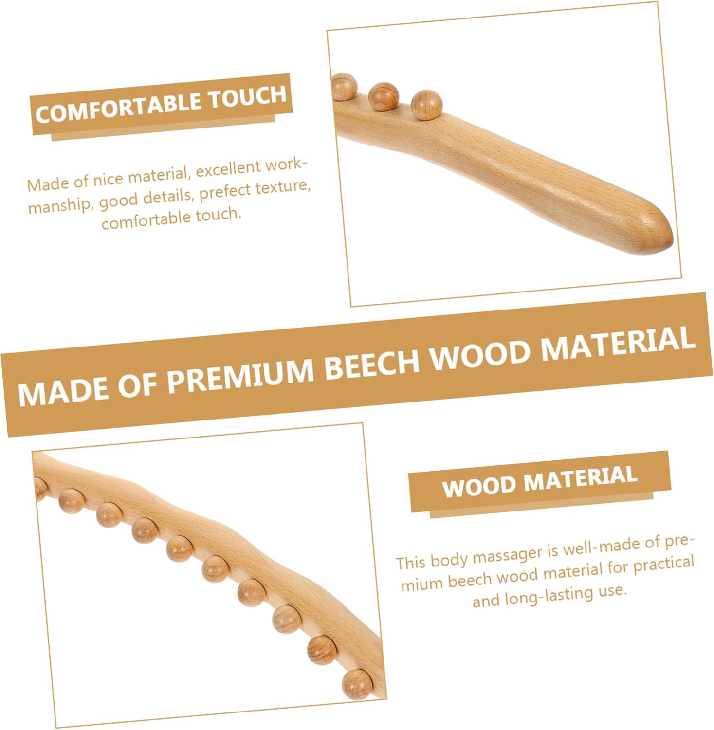 Healifty Massage Stick 2 Pcs Ten-Bead Rolling Stick Guasha Wood Stick Massage Roller Stick Muscle Scraper Wooden Massage Tool Treatment Stick Beech Open Back Fitness Workout Stick
