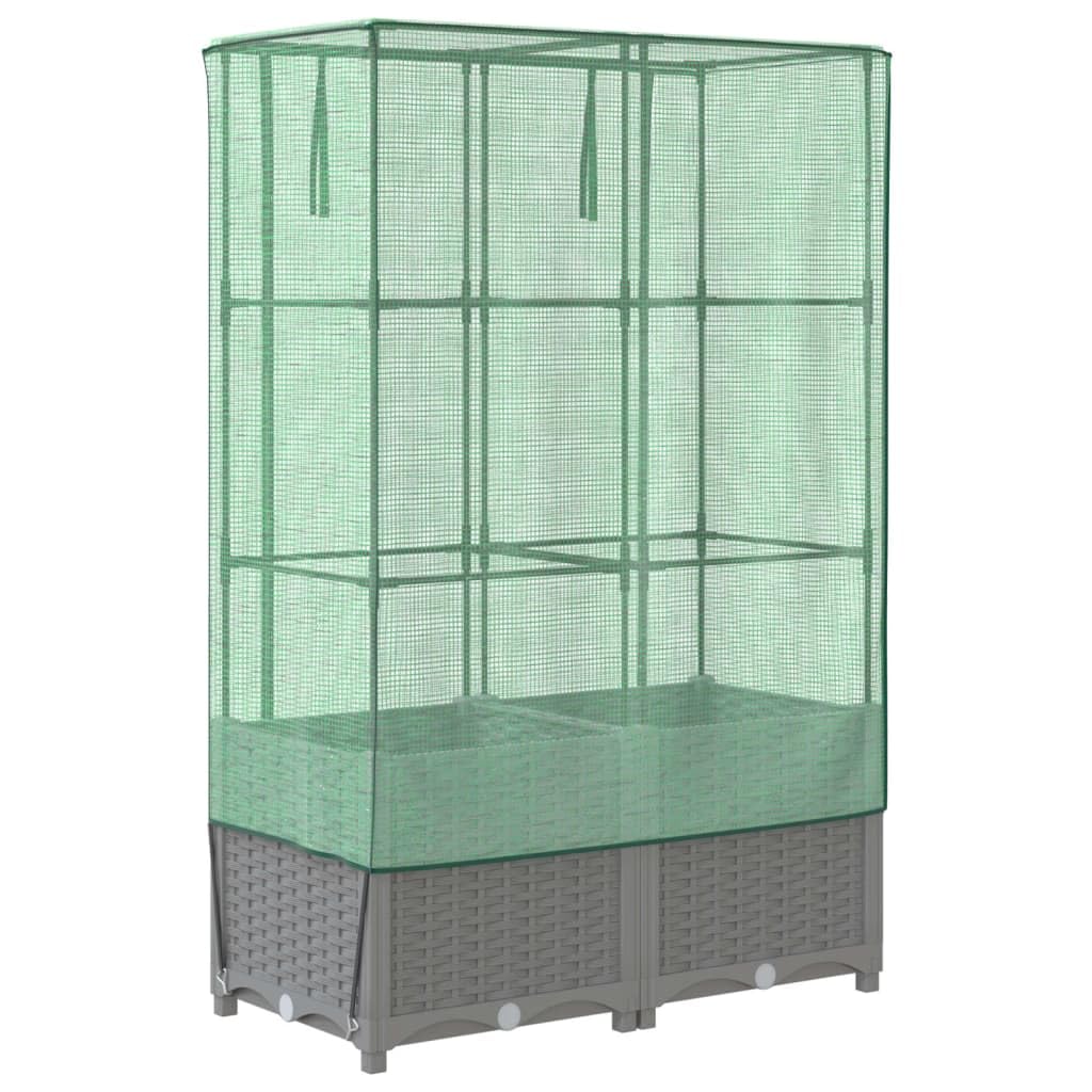 Homgoday Hochbeet mit Gewächshaus-Aufsatz Pflanzkasten Gemüsebeet Blumenbeet Blumenkasten Gartenbeet Pflanzbeet Frühbeet für Balkon Garten Terrasse Rattan-Optik 80x40x138 cm Hellgrau