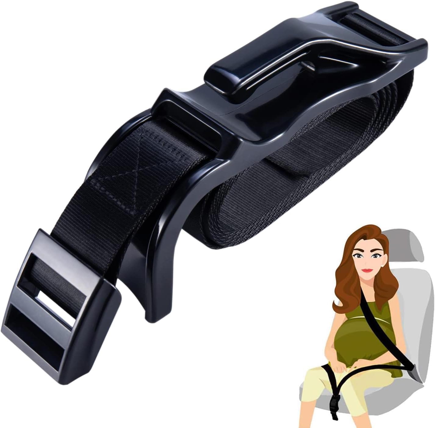 BIGTHREE Pregnancy Seat Belt, Adjustable Pregnancy Bump Strap, Safety Belt, Seat Adjuster for Mothers, Prevent Compression of Abdomen, and Comfort and Freedom for The Belly, Black