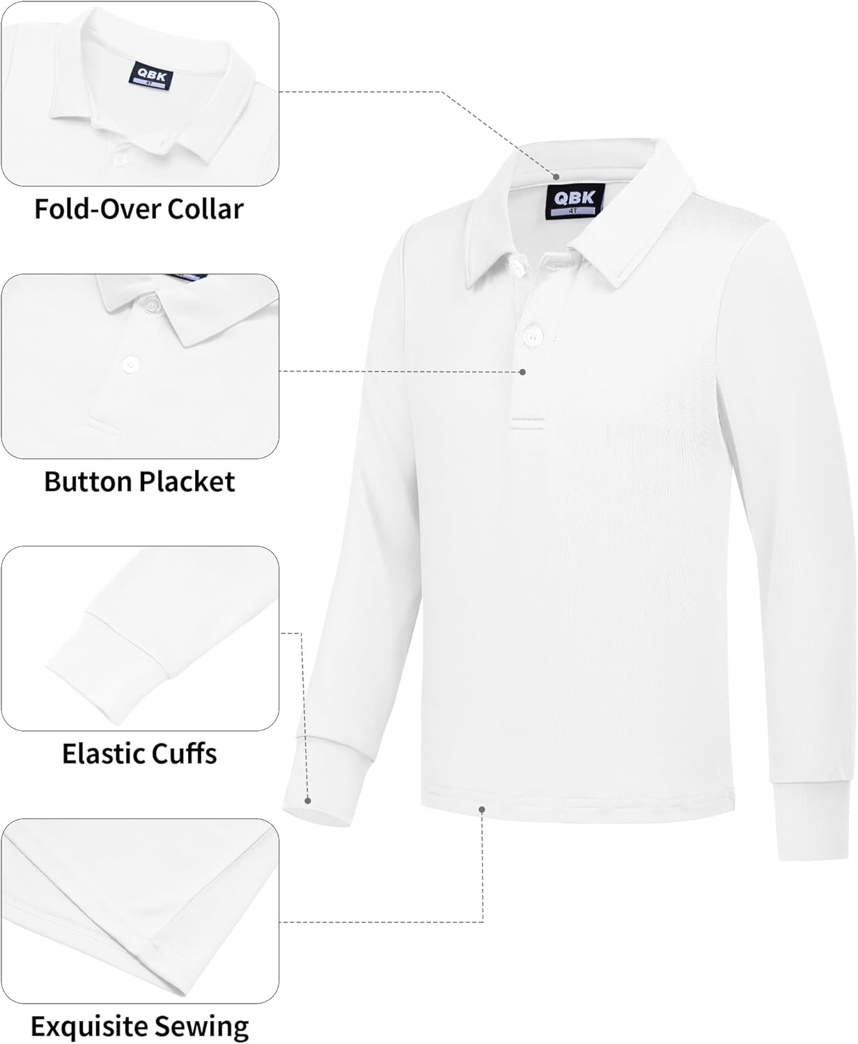 QBK Boys' Performance Polo Kids Collared Golf Shirts Long Sleeve School Uniform for 4T-16Y - Image 4