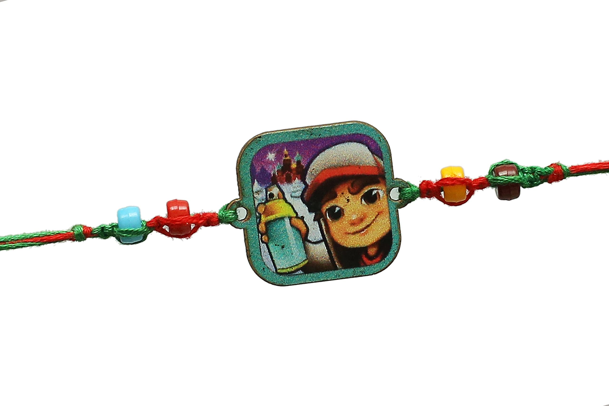 Rakhi Mart™-Wooden Square Subway Surfers Cartoon rakhi For Cute baby (set of 1)