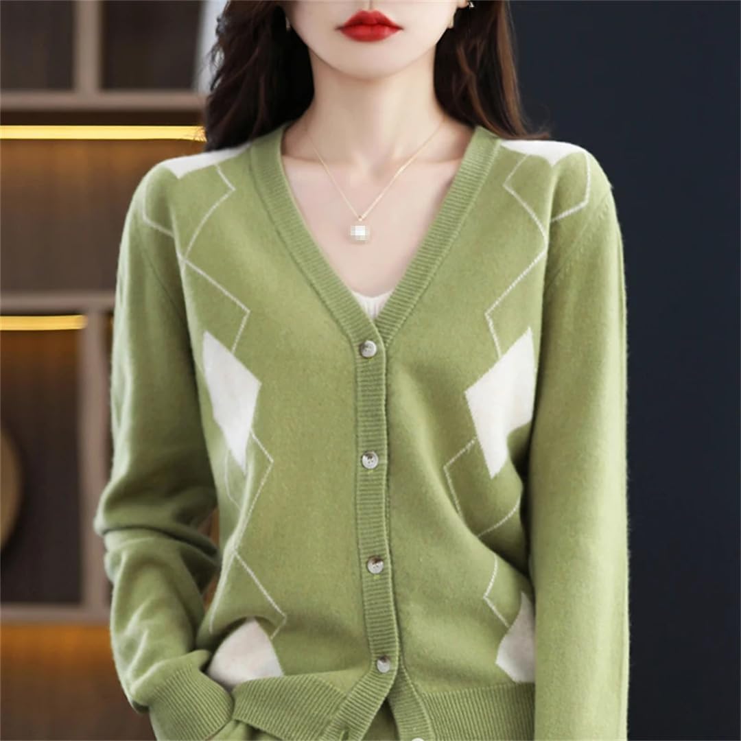 Maglione da donna in lana con scollo a V, lavorato a maglia, per autunno e inverno