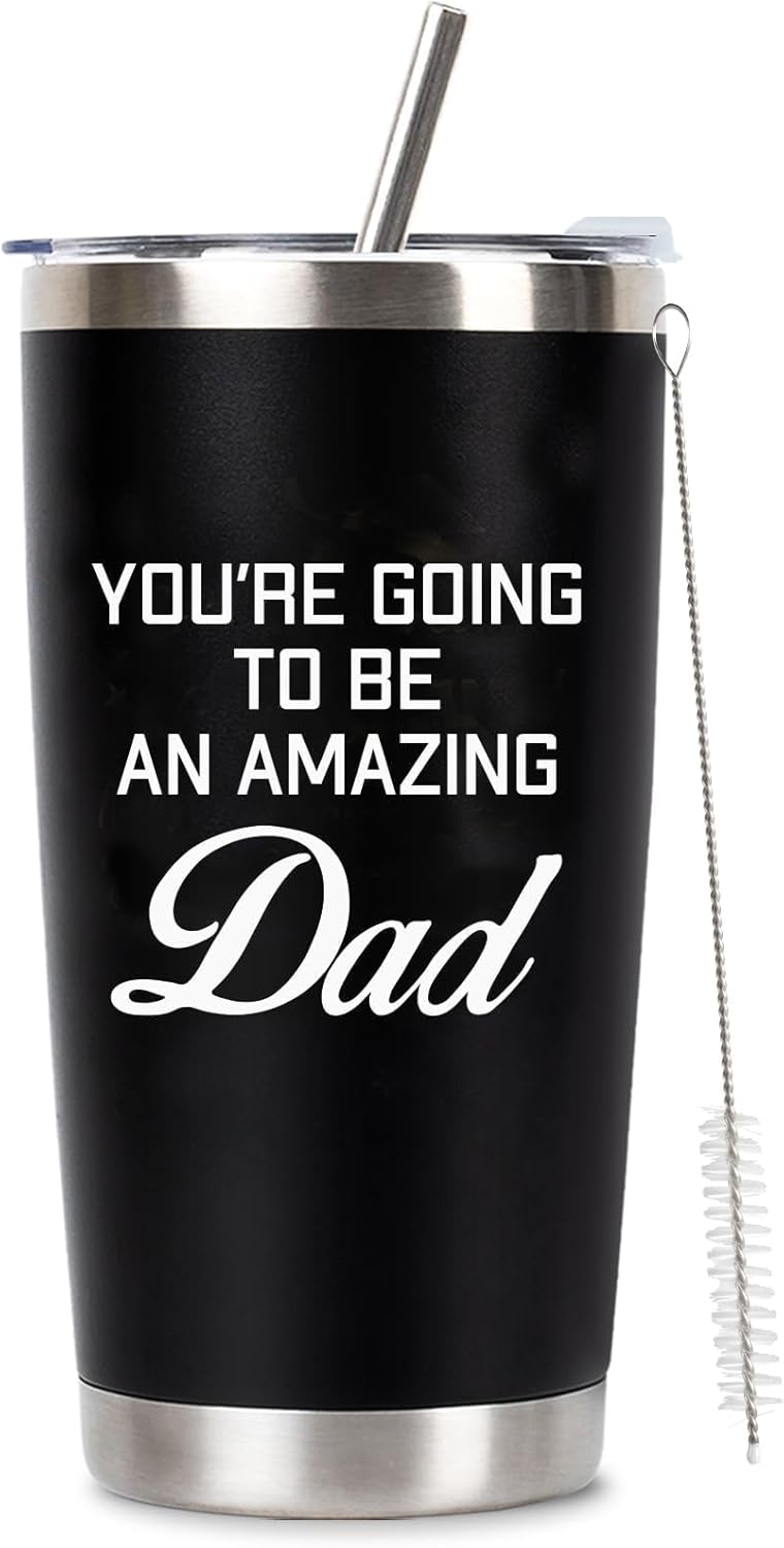 New Dad Gifts For Expecting Dad to be Father’s Day First Time Gifts 20oz Black Insulated Stainless Steel Tumbler Cup Birthday Baby Shower Gender Reveals Presents Christmas Gift Ideas