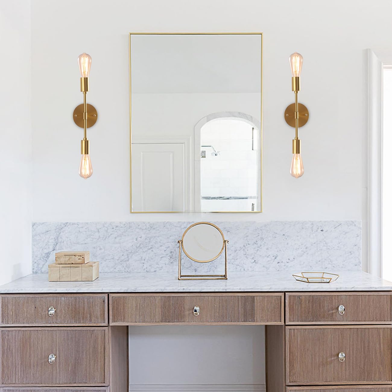 KAISITE Modern Bathroom Vanity Light 39 Inch Dimmable Gold Bathroom Light Fixtures For Bathroom Wall Sconce With 3500K Warm Light Bedroom