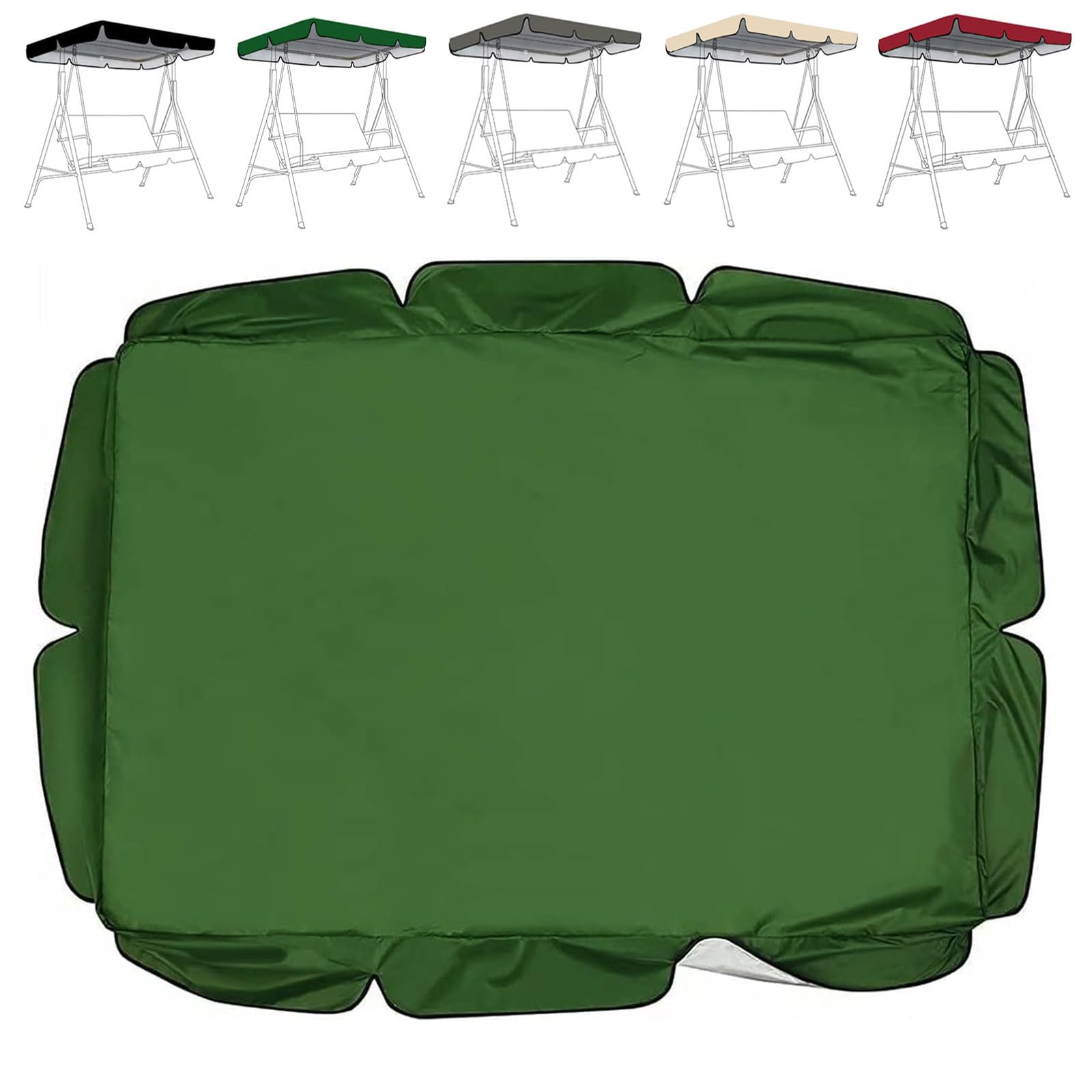 Replacement Swing Seat Canopy Waterproof Cover Silver Coated Polyester Outdoor Furniture Protector,Swing Chair Top Cover (Cover Only)(Size:65x45x6inch/164x114x15cm,Color:Dark Green)