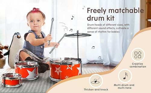 M-A Suitable For Children Aged 3-6 Years Old Drum Set Toy Musical Instrument Playing Rhythm Beat Toy Great Gift For Boys And Girls 5Piece Set,Starter Drum Kit/,Cymbals,Pedal Jazz Drum(Random Color ) #TOP4