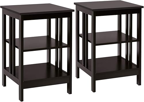 COSTWAY Mesa auxiliar de 3 niveles, mesa de noche, sofá, mesa auxiliar, estante de exhibición, color espresso