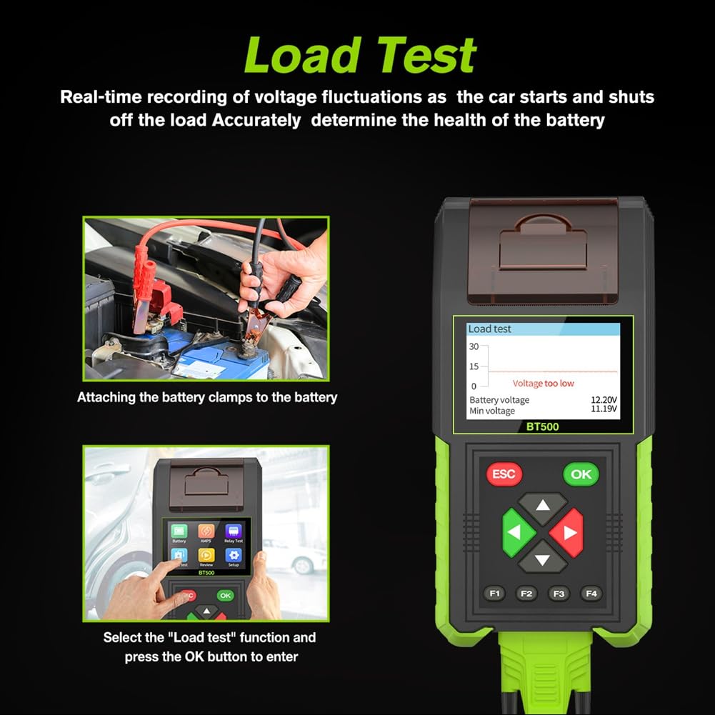 Tester di Batteria Automobilistica con Stampante, Tester di Carico per Batterie da 12V 24V, Tester di capacità della Batteria, Test di Perdite del Relè.