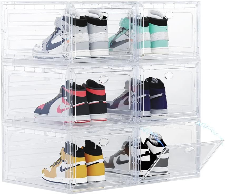 US 15 Clear Entryway Shoe Storage Boxes Stackable XXL, 8 Pack Clear Shoe Boxes Stackable for Closet, Drop Front Large Plastic Shoe Containers Collecting Sneakers