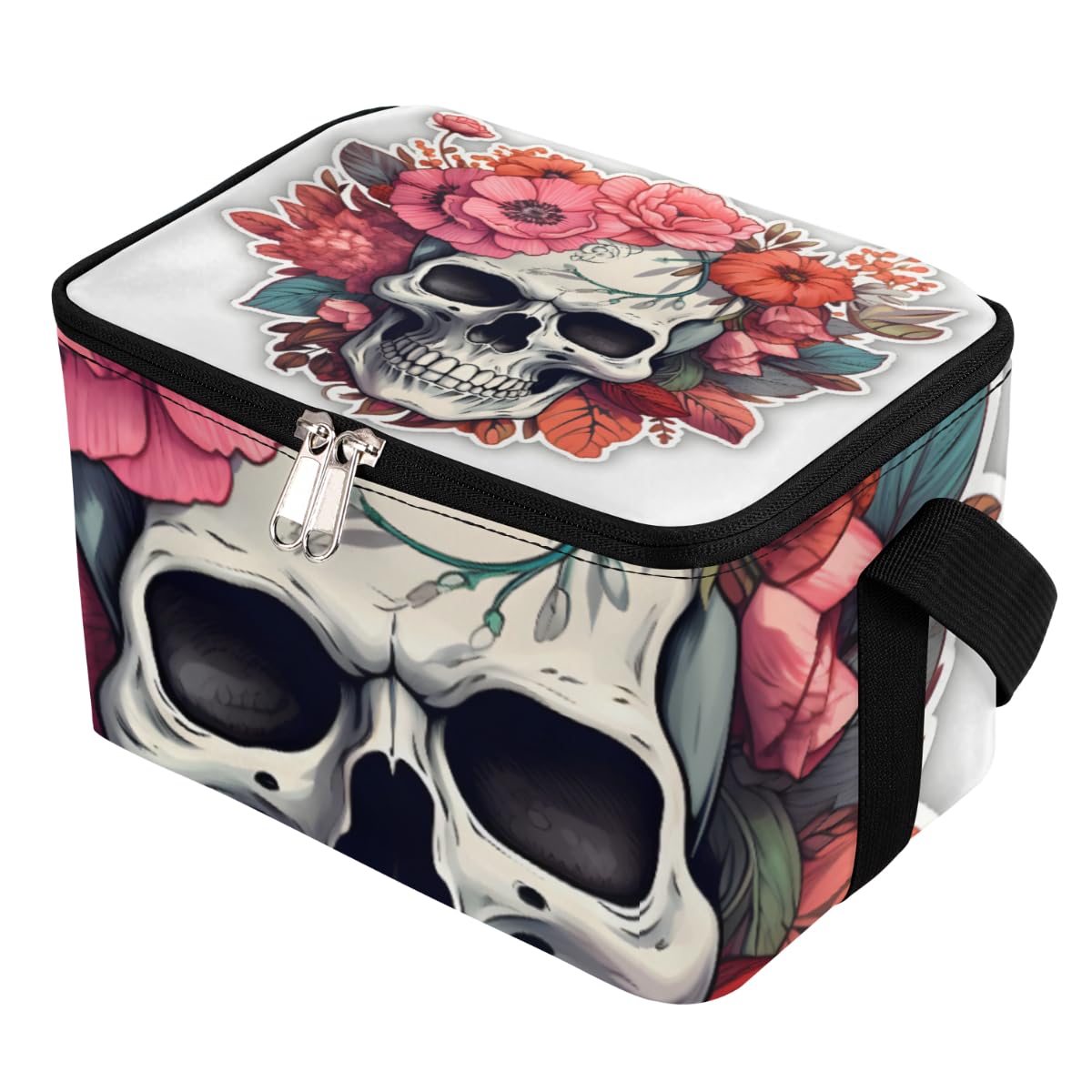 Lunch Bags for Women Men 9 Cans,Vintage Skull Rose Hot & Cold Food Delivery Bag Insulated Grocery Bag Insulated Lunch Box Skull Cooler Bag for Office Work Picnic Beach