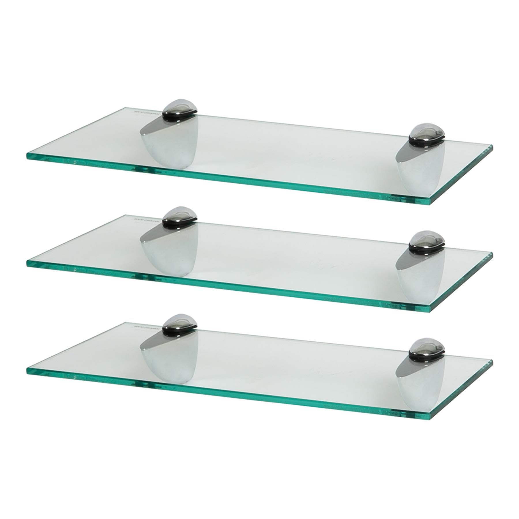 Harbour Housewares Floating Glass Wall Shelves - 40cm - Pack of 3 - Shelving Storage Vanity Display Shelf Unit with Silver Brackets for Bathroom, Shower, Kitchen, Living Room
