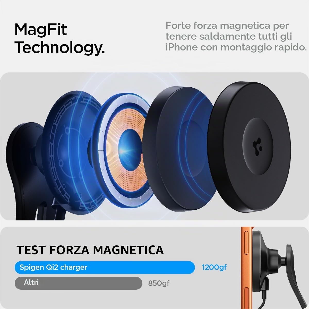 Spigen Tesla Model 3 (~2026 Highland) Model Y (~feb. 2026 Juniper) X S, Ricarica Wireless Auto [Montaggio Senza Adesivo] Supporto Telefono MagSafe Compatibile con iPhone 17 16 15 14 13 12