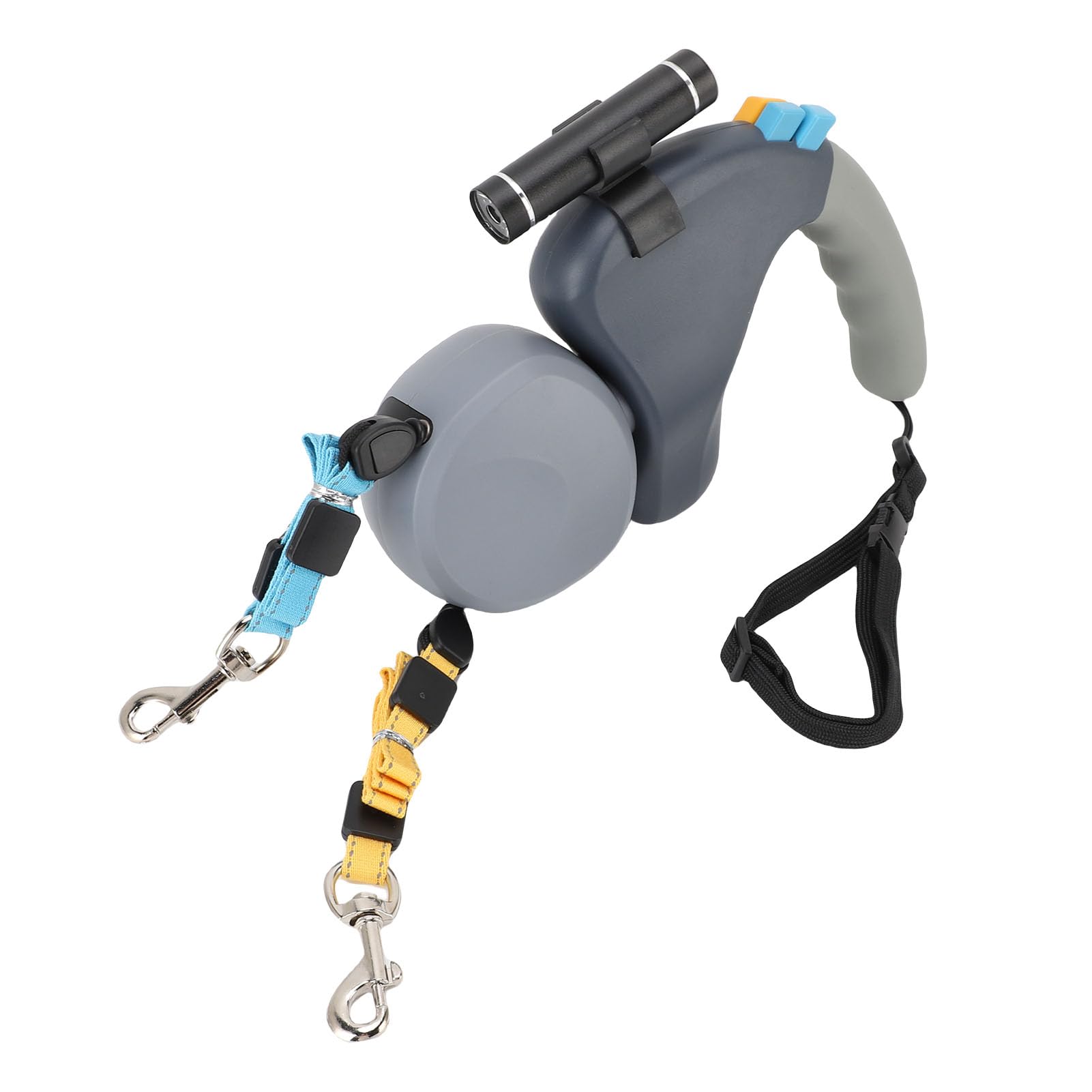 Fabater Correa Retráctil Giratoria de 360° para 2 Perros con Luz LED, Correa Doble para Perros para Pequeños y Medianos, Control Independiente, Amortiguador sin Enredos para Pasear a Dos (Grey)