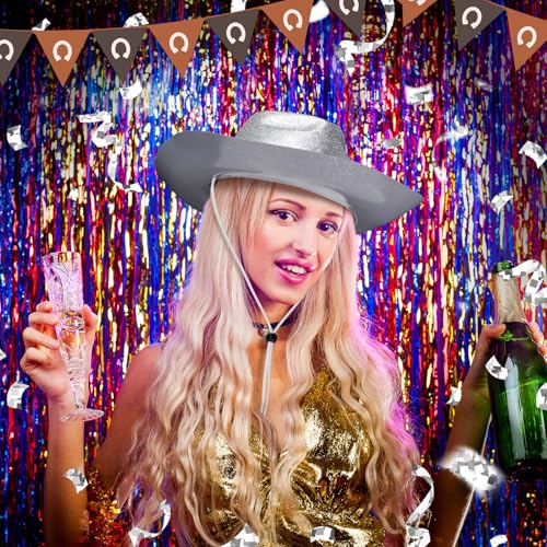 Image of Shyyween 24pcs Sparkly Western Cowgirl Hats for Adult Bulk Glitter Cowboy Hat Adjustable for Men Women Bachelor Western Party