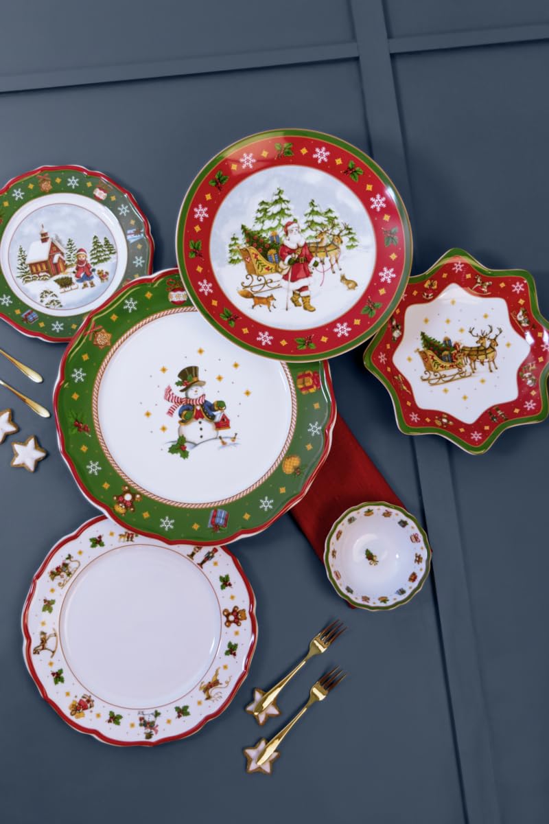 Hutschenreuther Happy Wintertime rotes Weihnachtsgeschirr 6 Personen Set, Porzellan, mehrfarbig, 6 Frühstücksteller, 6 Speiseteller & 6 Suppenteller, spülmaschinen- & mikrowellenfest