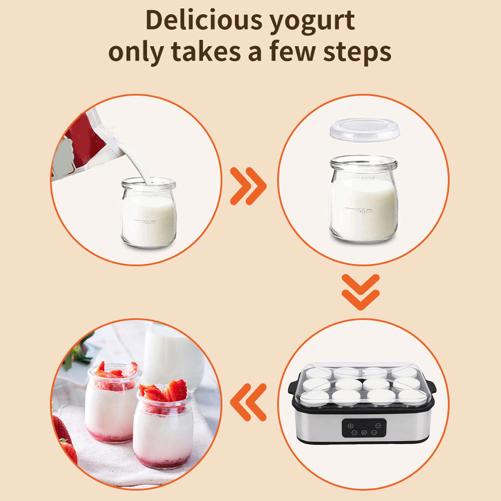 Yaourtière Électrique 12 Pots avec Minuterie 0-48h Température Réglable Yaourt Fait Maison pour Famille, Petit Déjeuner Sain, Collation Enfant, Régime Alimentaire