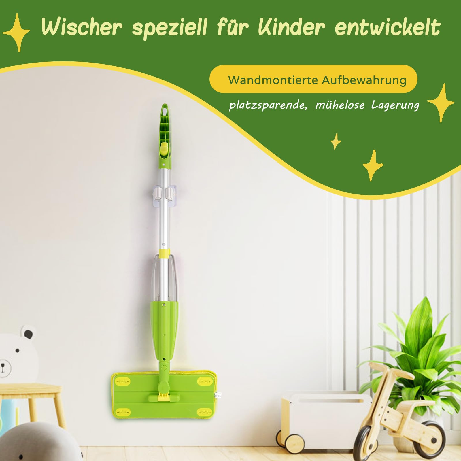 Kinder Wischmopp mit Sprühfunktion, Montessori Kinder Putzset für Kinder ab 3 Jahren | Kinderwischer Spielzeug, Reinigungsspielzeug für Rollenspiel und Haushalt, Geschenk für Kinder