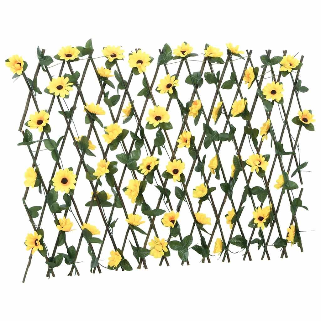 Enrejado con Hiedra Artificial, PVC Y Madera, Celosías para Terraza Exterior, Celosía Extensible, Enrejado para Plantas Trepadoras, Color Amarillo, 5 Piezas, 180x60 cm