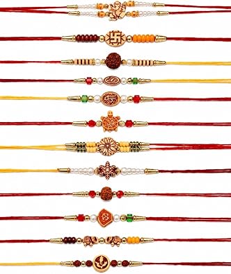 IS4A Set of 12 Handmade Rakhi Bracelets for Brothers | Authentic Rudraksha & Designer Beads Rakshabandhan | Traditional Indian Raksha Bandhan