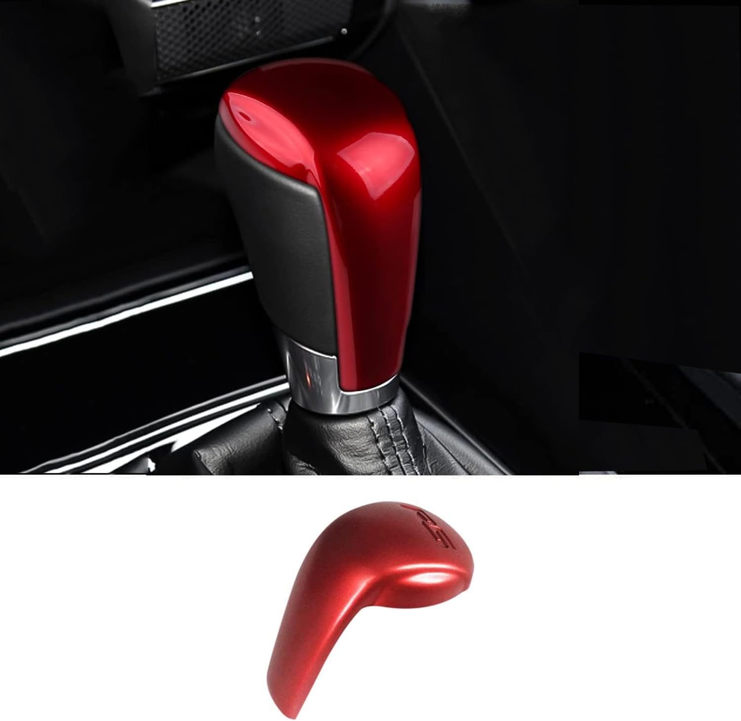 MAXDOOL Center Console Gear Shift Knob Cover, Interior Decoration Sticker Panel Cap Trim Compatible with Mazda CX-5, CX-9, CX-3, 6, 3 (Red)