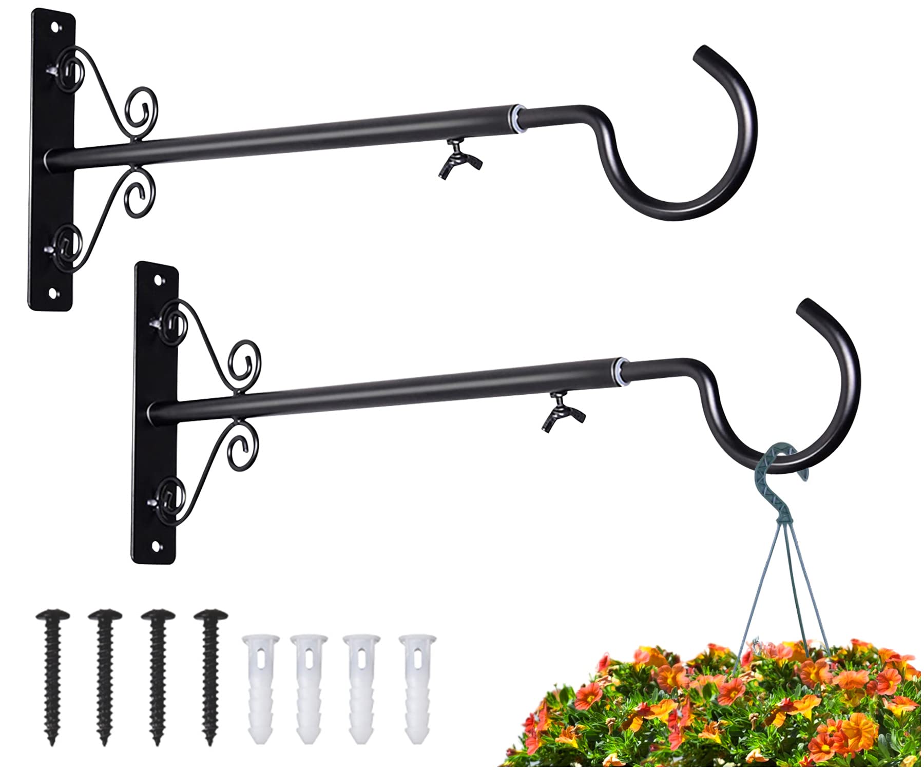 BOLITE Bird Feeder Hangers(16 to 24 Inch), Adjustable Plant Hangers Outdoor Indoor, Plant Hooks for Wall, Planters, Lanterns, Wind Chimes, String Lights, 2 Pack, Black, Gifts for Women Men