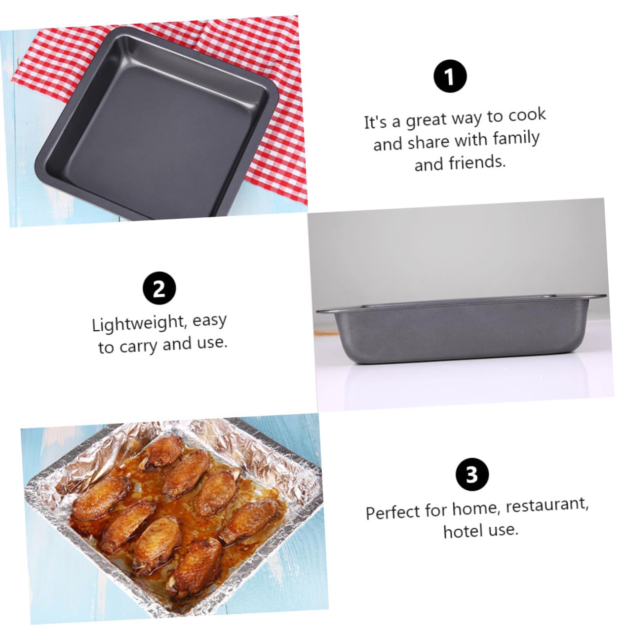 Plaque de Cuisson Carré 20 Cm en Acier Carbone Antiadhésive, Cuisson Uniforme pour Pizza et Barbecue, Compatible Four, Ustensile la Cuisine Professionnel,