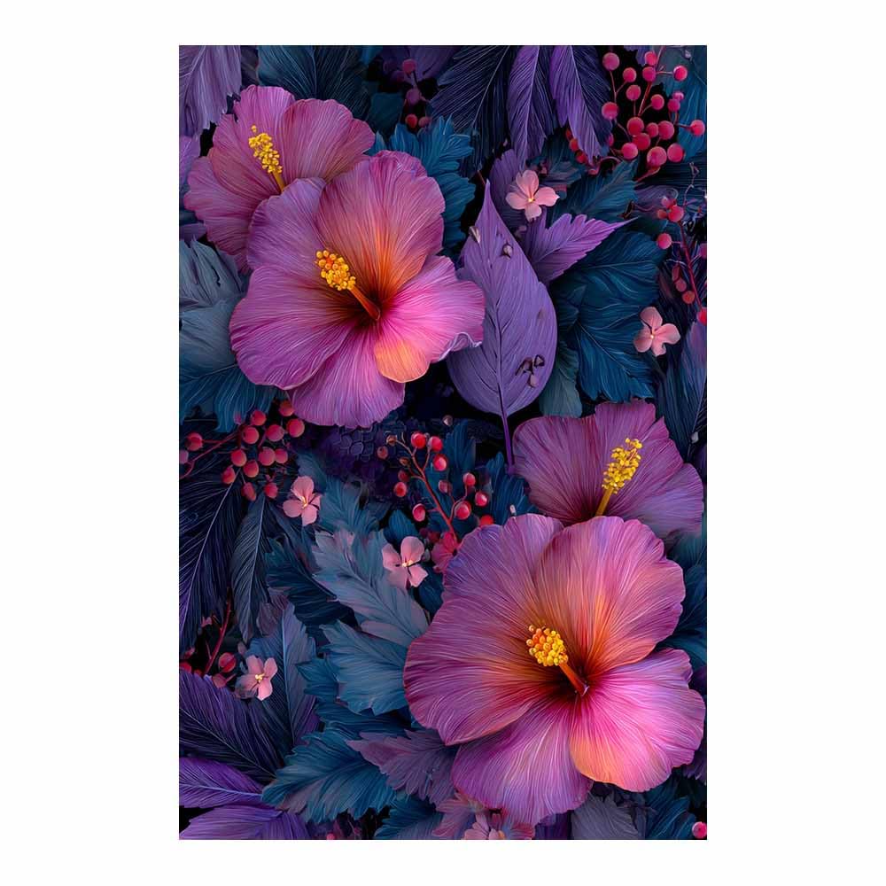 Hoqiu Multicolor Flower Posters Tropical Hibiscus Floral Art Modern Canvas Wall Art, Decorative Paintings, Canvas Painting Wall Art For Home Decor.(Multicolor)-80X120cm Unframed