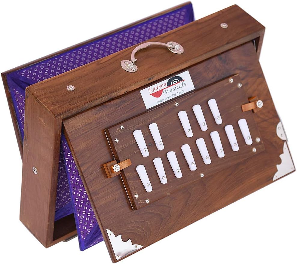 Shruti Box Teak Wood Size (15" X 10" X 3") Inches~Tuned : 440 Hz, Gig Bag, Natural Color, Key -C To C (Lower Tone- Male Type Reed), Sur Peti, Surpeti, Yoga, Bhajan, Kirtan, Mantra, Drone
