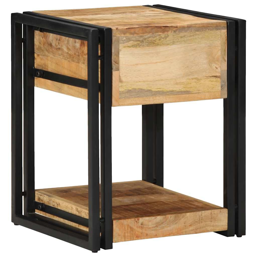 Massiver Mangoholz Nachttisch mit Eisen Gestell und Stauraum - Robuster Beistelltisch für Schlafzimmer und Wohnbereich mit stabiler Platte und elegantem Design