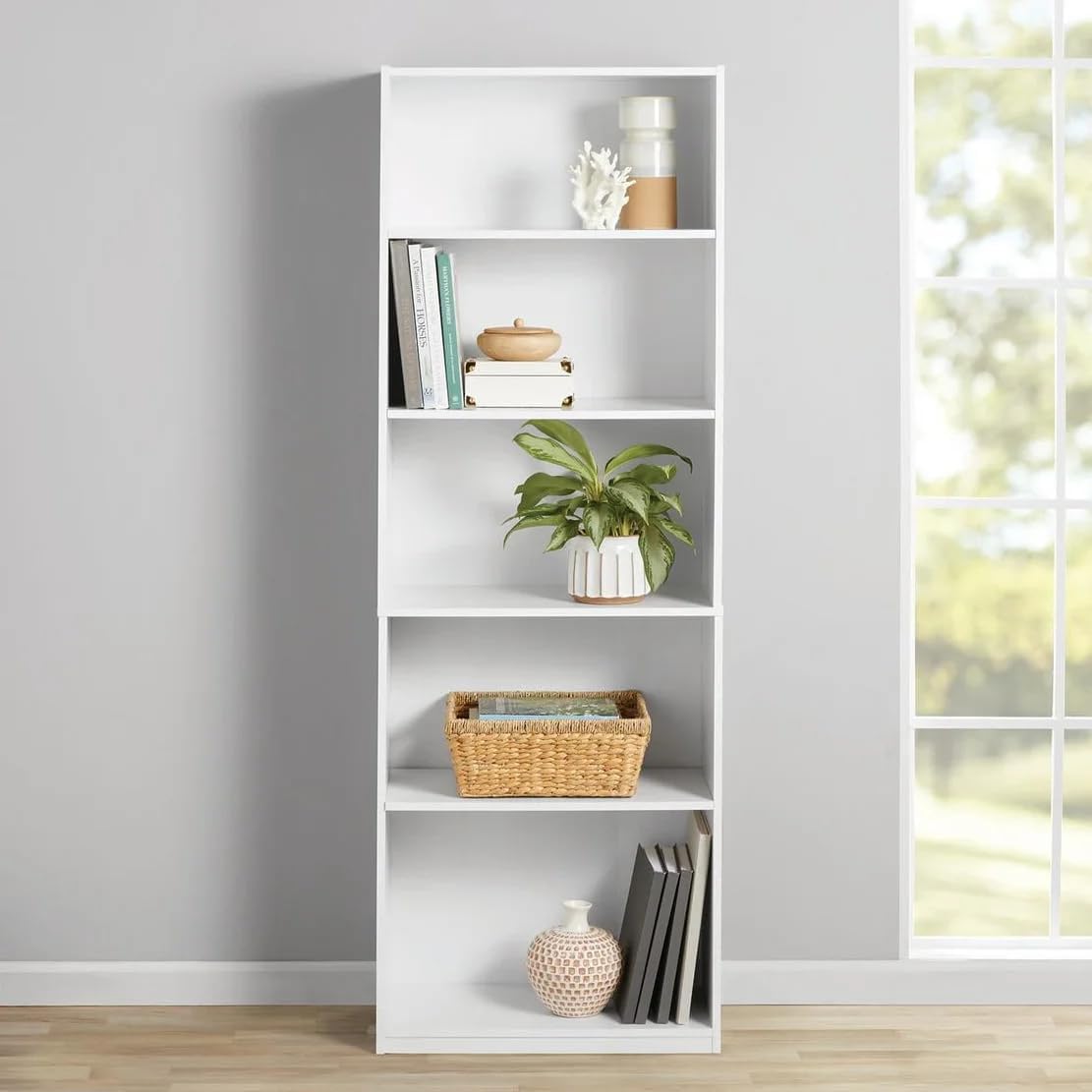 5-Shelf Bookcase with Adjustable Shelves, Open Storage Shelf, 11.65 x 24.88 x 71.42 Inches, for Living Room, Home Office, Dinning Room White