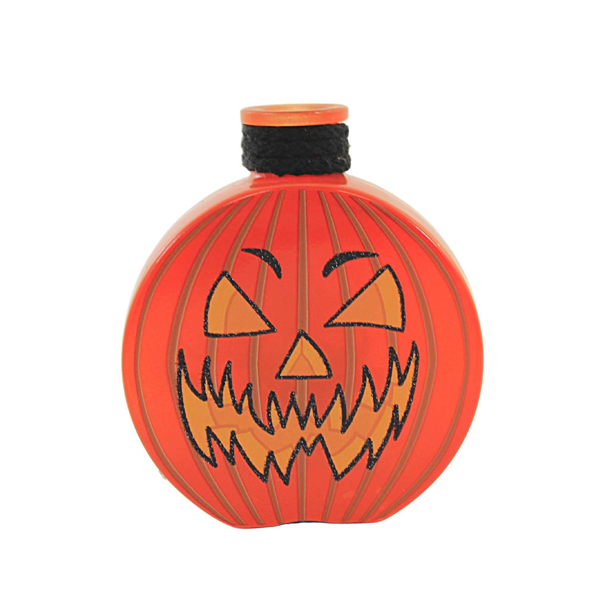 Stony CreekHalloween Pre-Lit Round Jar. Glass Jack-O-Lantern - One Small Pre-Lit Jar 4.5 Inches - Hsh2217 Stripes - Orange