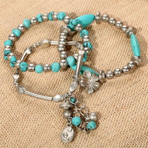 YAZILIND Jewelry Turquoise Tibetan Sliver Stretch Overlap Bracelet Bangle for Women