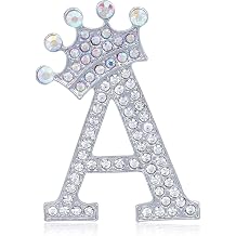 Initial Letter Brooch Pins with Crown for Women Girls Men Boys Personalized Name Brooches Crafts Colorful Rhinestone Brooch Pins Silver A-Z