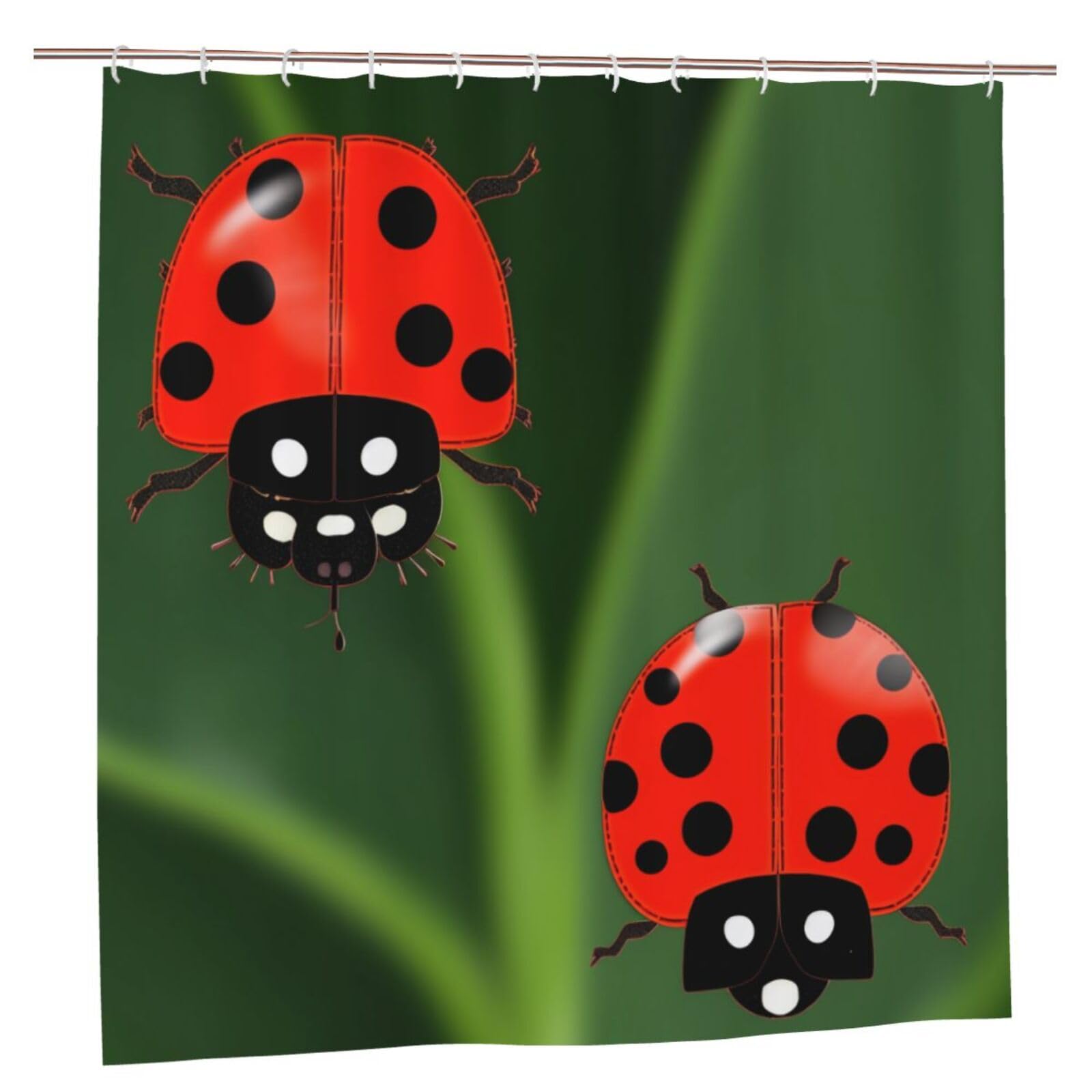 BWWHCCTI Ladybug print Printed Shower Curtain With 12 Plastic Hooks Opaque Quick Drying Waterproof Shower Curtains Sets For Bathroom 183x183 CM