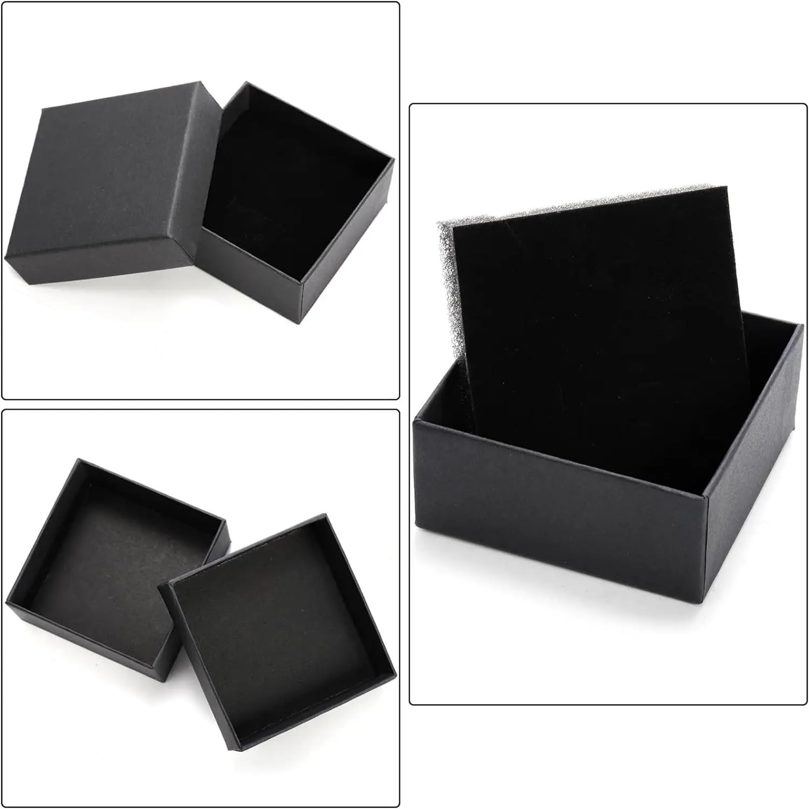 Pudełka z pokrywką do pakowania prezentów, 32 szt. - 7 x 2,5 cm, czarne, kartonowe pudełko na biżuterię, pierścionek, naszyjnik, kolczyki