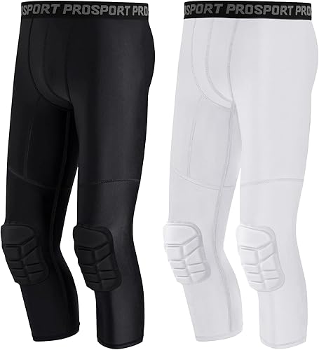 Paquete de 2 pantalones de baloncesto para hombre con rodilleras 34 capri acolchadas, mallas de compresión deportivas, capa base atlética