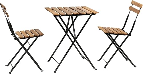 Juego de 3 piezas de muebles de exterior, 2 sillas plegables y marcos de acero y madera resistente a la intemperie, diseño portátil para bistró y
