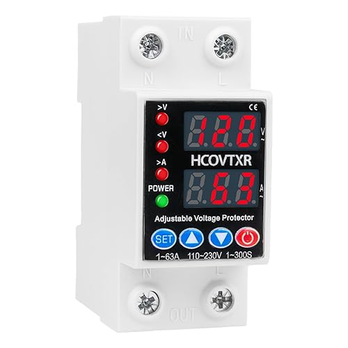 Disyuntor inteligente de 110 V, corte de bajo voltaje de 1 63 amperios, corriente de desconexión de CA ajustable para sistemas solares (negro)