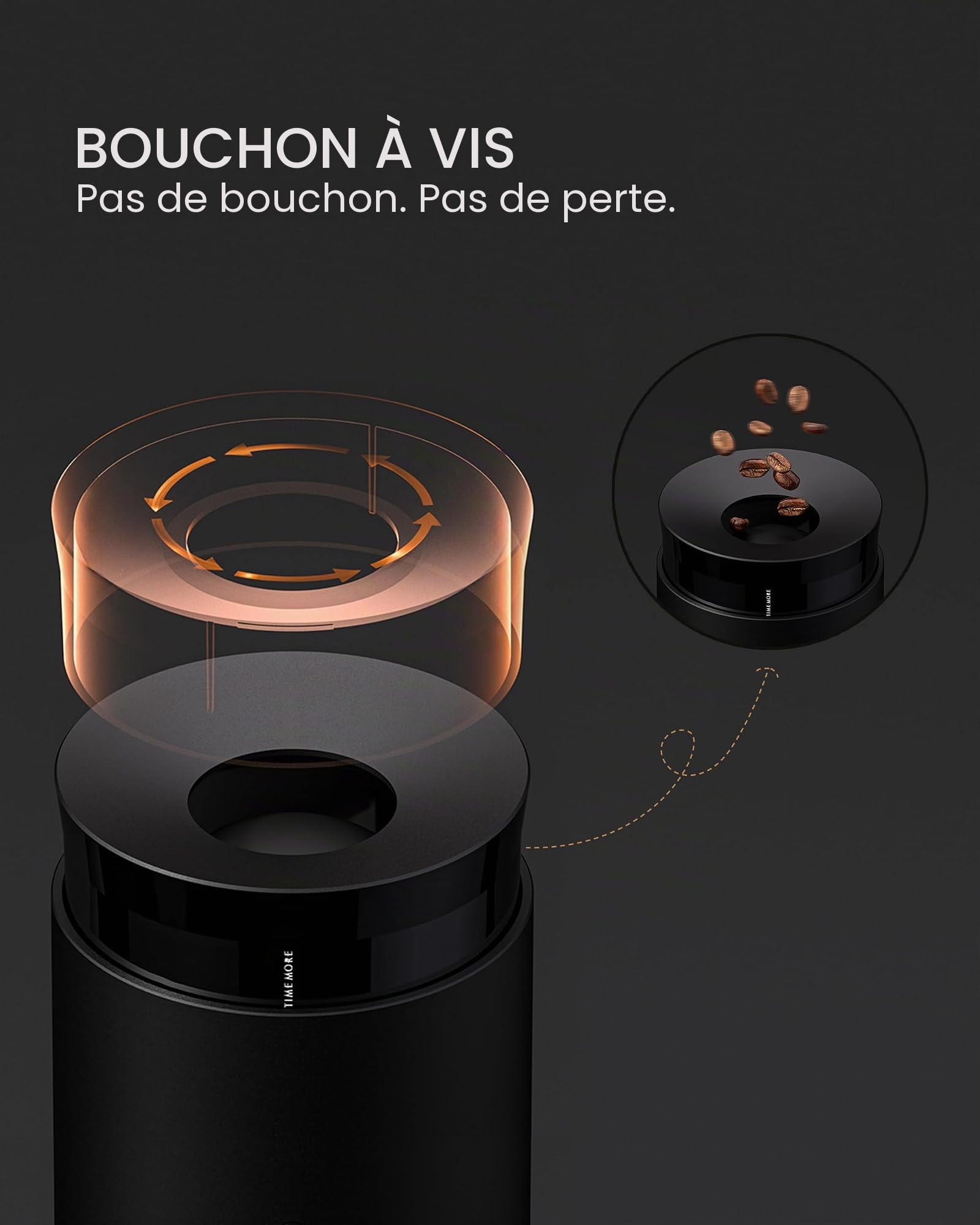 Moulin à café conique portable TIMEMORE, moulin à café électrique avec 30 réglages, arrêt automatique et design compact pour une utilisation à la maison et en extérieur - Whirly 01S, noir