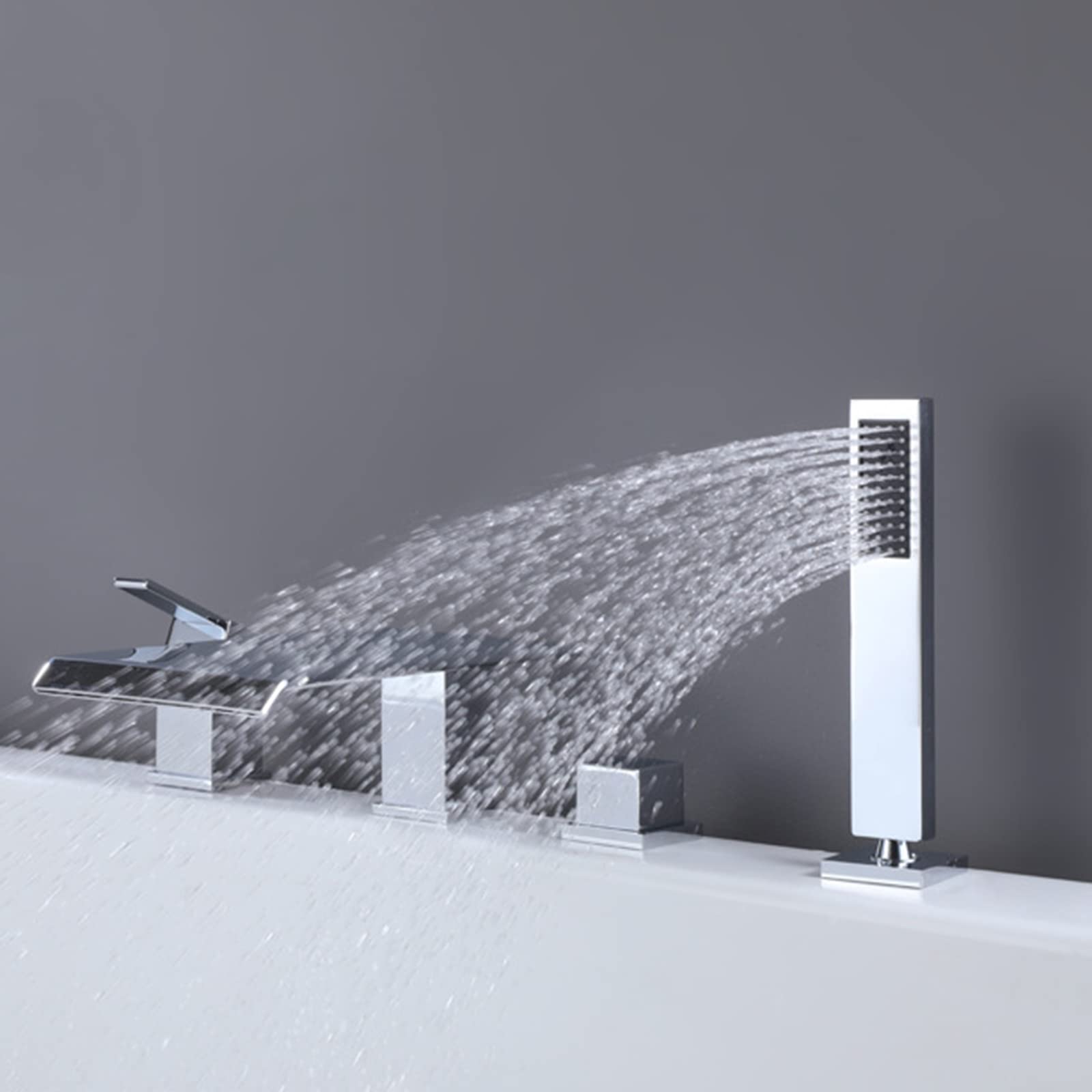 Set Moderno di Miscelatore Doccia/Vasca a Cascata a 4 Fori - Rubinetto di riempimento Vasca di Lusso con Flusso Regolabile - Elegante e Facile da installare per bagni Raffinati
