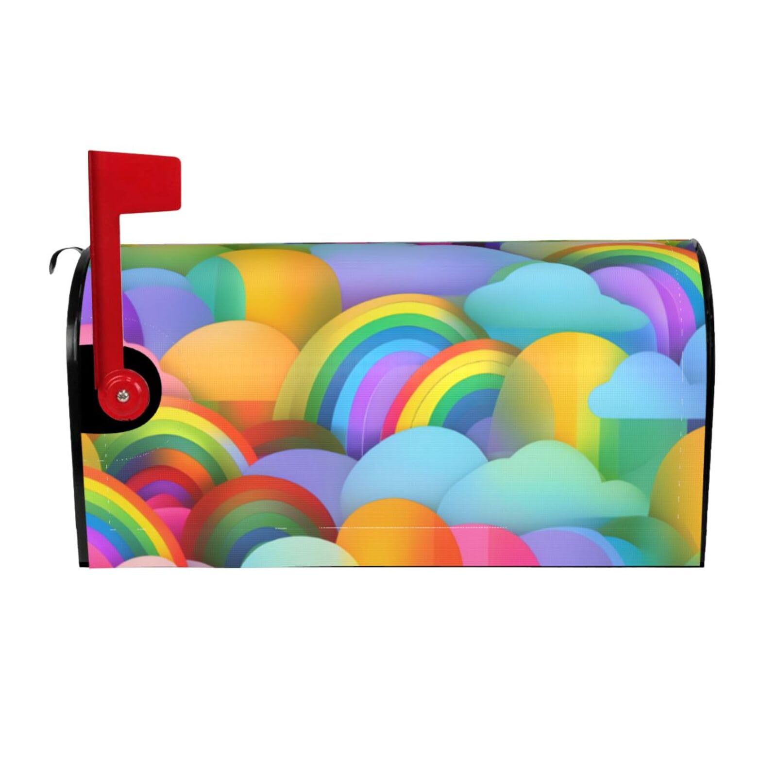 Rainbow Hearts Pattern Print Mailbox Cover Wraps Post Letter Box Cover Decor For Outside Garden Yard Farmhouse Home