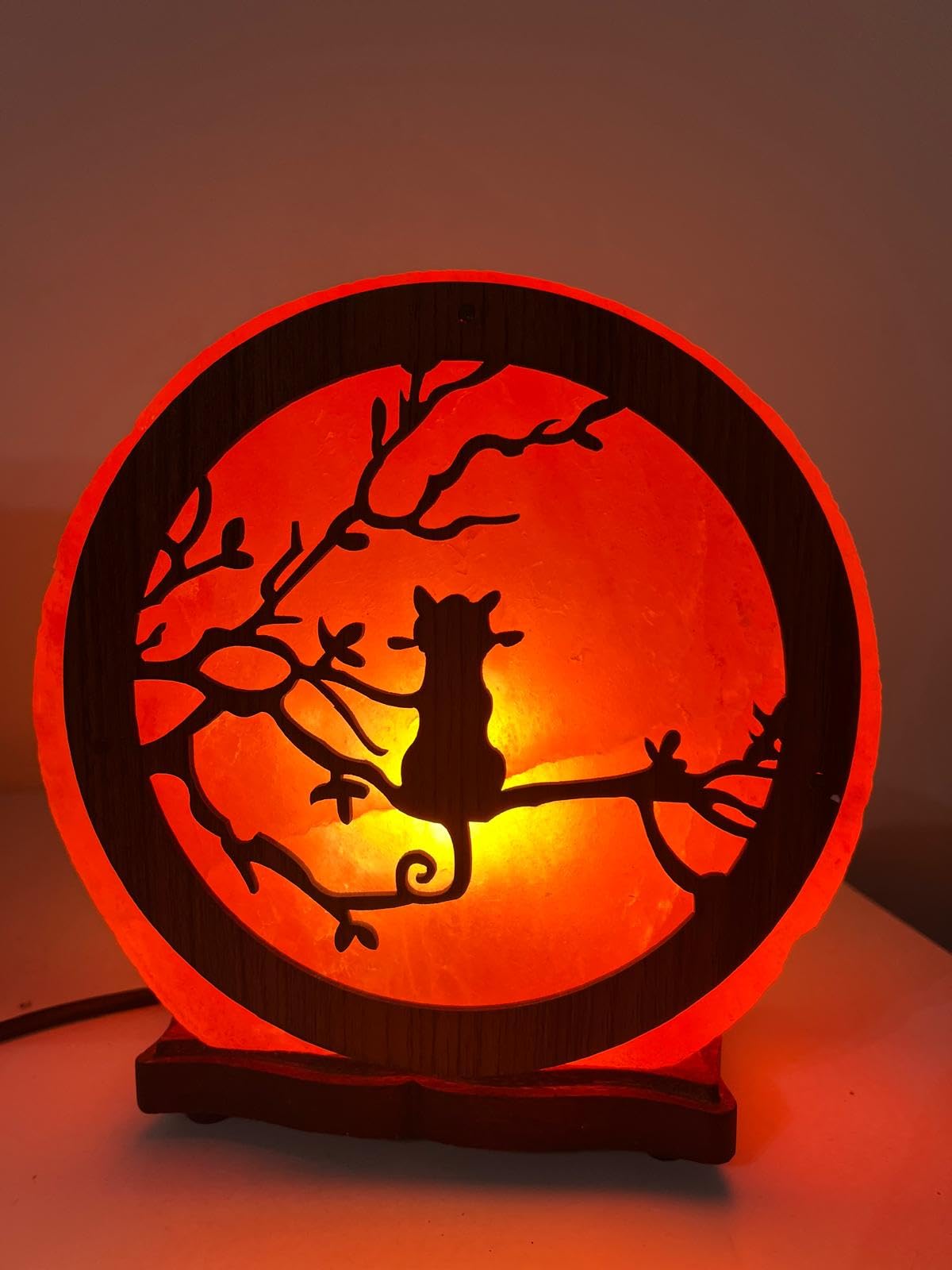 Elkoza Handmade Wood Silhouette Natural Healing IONES Therapeutic 100% Pure Himalayan Pink Crystal Salt Lamp Fine Quality with Dimmer Switch (Monkey Safari Salt Lamp, Himalayan 3D Salt Lamp)