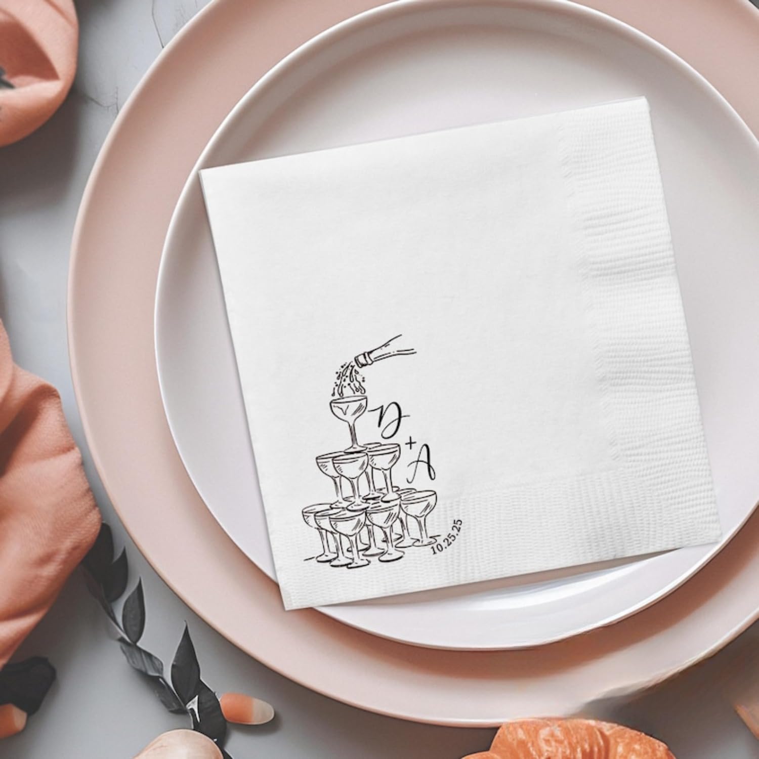 Tovaglioli da cocktail personalizzati, tovaglioli personalizzati per matrimoni con iniziali e data, 12,2 x 12,2 cm, tovaglioli personalizzati per ricevimenti di nozze, addio al nubilato, feste di