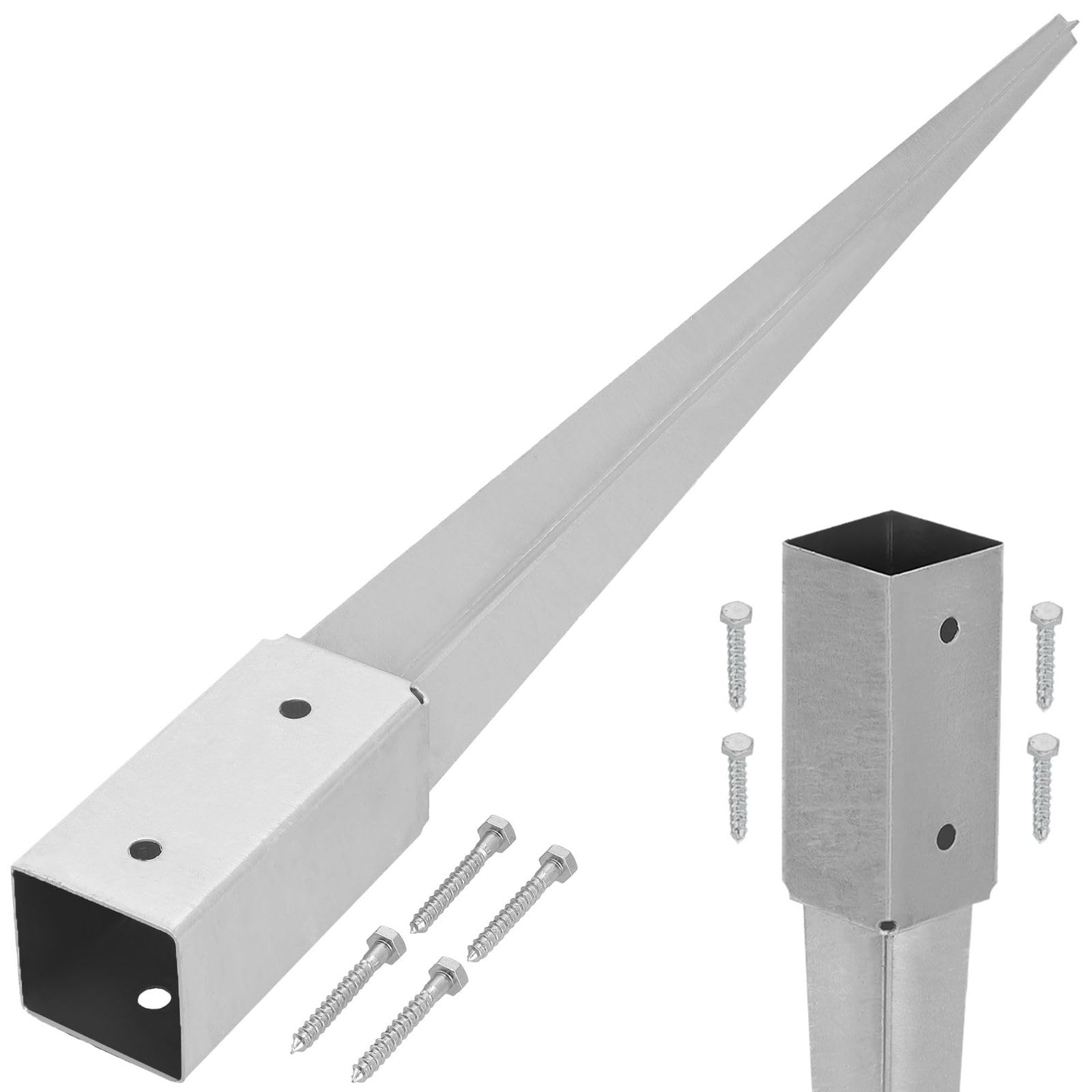 KOTARBAU® Ground Anchor - Post Spike - Galvanised Steel - 75 cm (29.5 inches) - Silver - Ground Anchors Heavy Duty - 61 × 61 mm (2.40 × 2.40 in) - Post Brackets - Weather Resistant