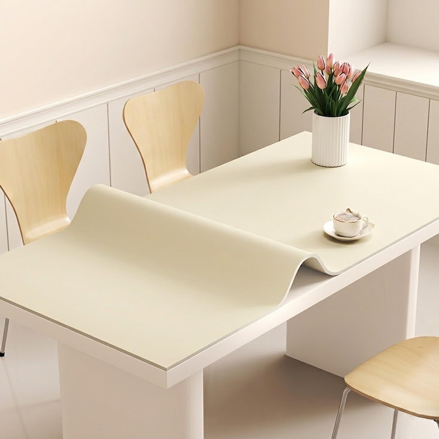 Thick Silicone Table Protector Waterproof Wipe Clean Desk Mat Heat Resistant Kitchen Worktop Cover Non Slip Pad For Dining Crafts Customisable Size(Beige,120x120cm)