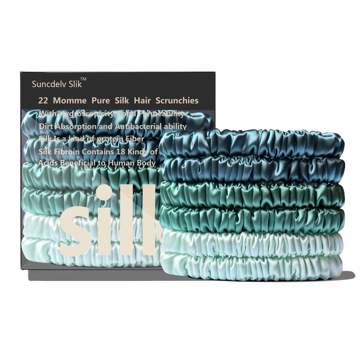 Suncdelv Silk,100% Silk Scrunchies for Hair,22 Momme Hair Ties for Anti-Crease & Breakage,Natural Women Hair Accessories，Fashion Hairbands 6PCS（Green