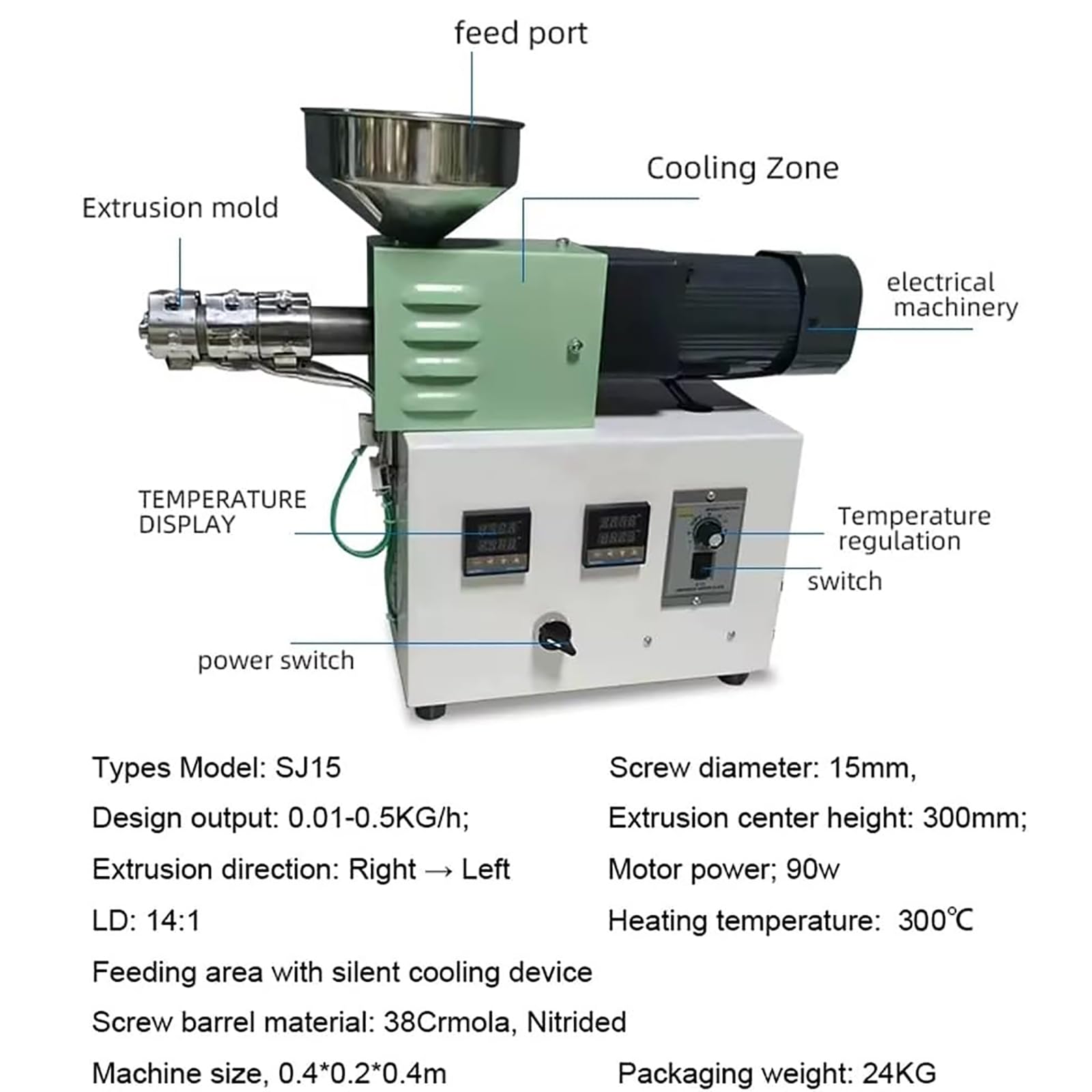 Filament-Extruder für 3D-Druck, Desktop-Kunststoffpressmaschine für ABS, PLA, PETG, TPU, TPE, produziert Filament-Durchmesser 0,3 cm, Leistung 0,01-0,5 kg/h