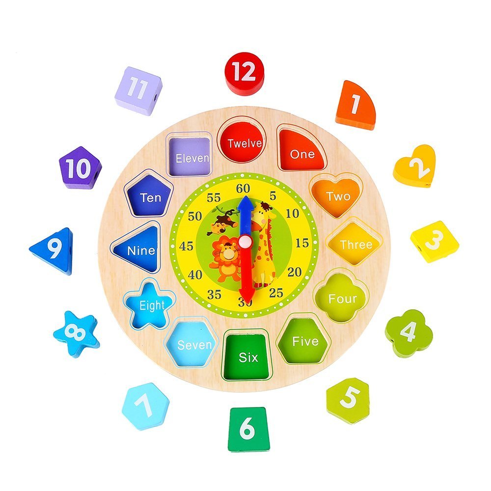 CCINEE Wooden Teaching Clock Puzzle Clock Toys Wooden Educational Toy