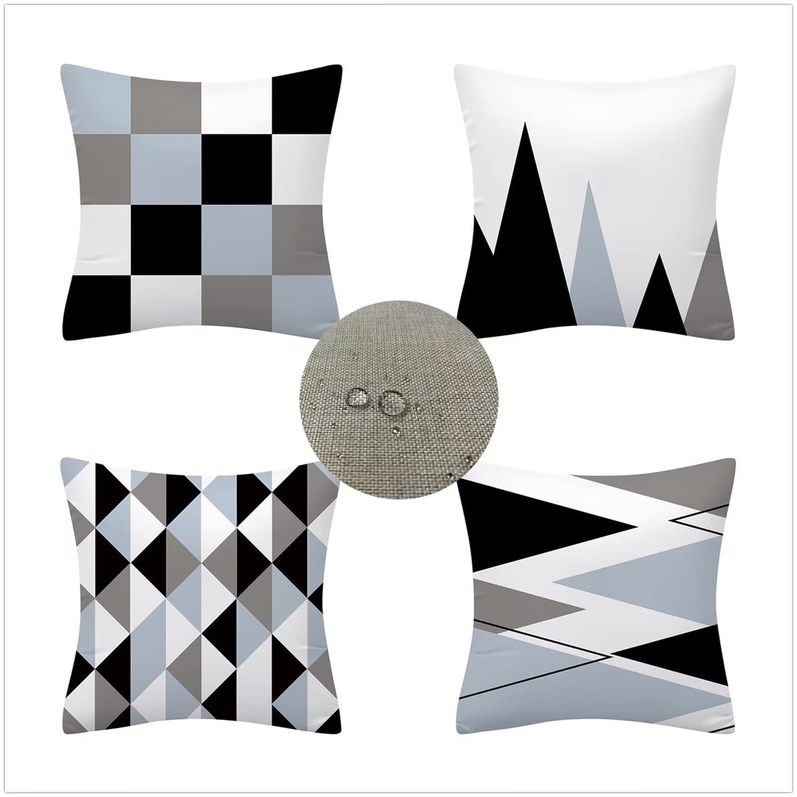 Housse de Coussin 65x65 Automne Housse Coussin Decoratif Lin Imperméable Taie Oreiller Bleu Coussins Decoratifs Géométrique L'été Housse Coussin Exterieur,pour Chambre,Canapé,Chaise,Lit,Jardin JW-5517