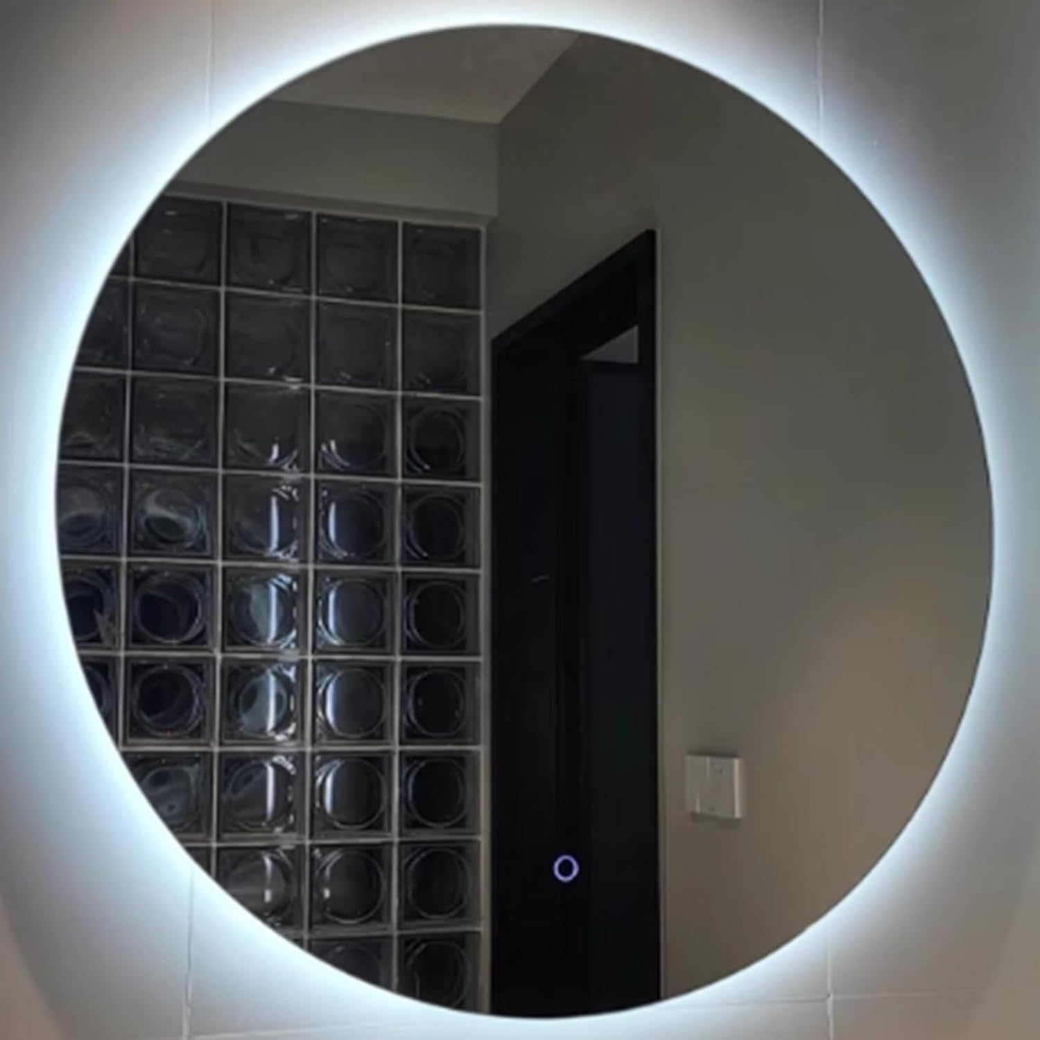 Led Bathroom Mirror, Bathroom Mirror with Lights Circle Led Smart Mirrors Fogless Stepless Dimmable 3 Color Changing Options Memory Function Shatter-Proof Design 80x80-mm US Plug